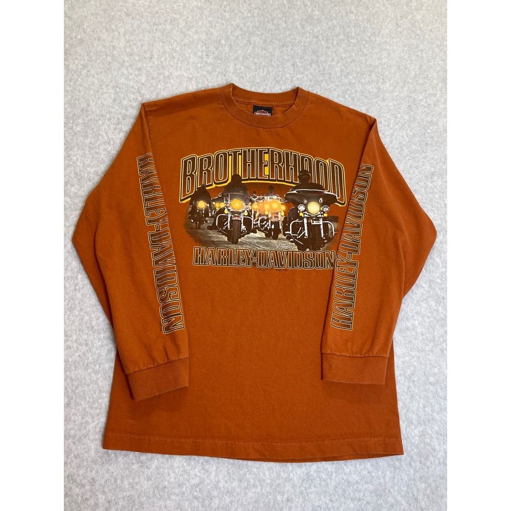 Harley-Davidson Brotherhood Graphic Long Sleeve Shirt Orange Biker Mens Medium